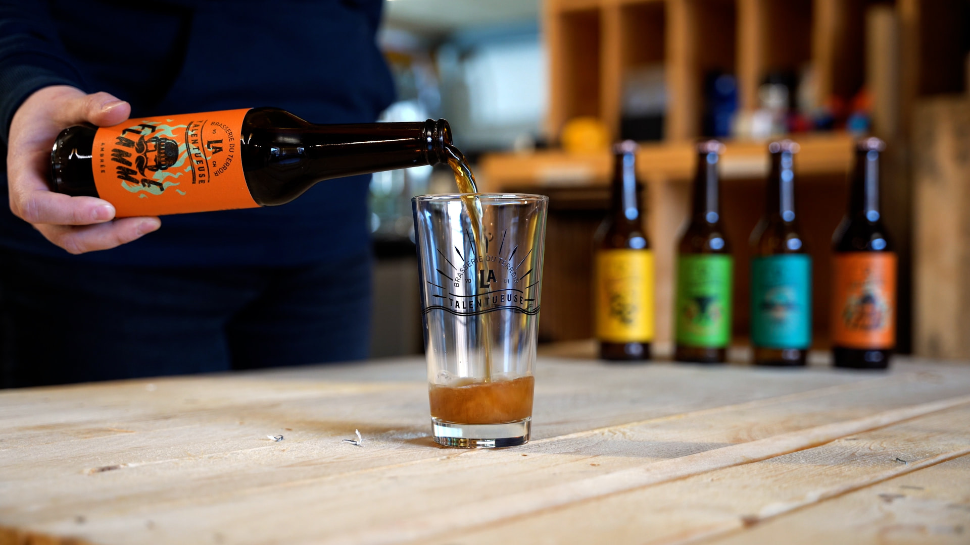 Flamme beer poured into a La Talentueuse glass